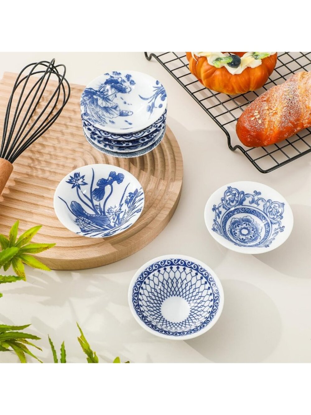 8Pcs Vintage Floral Ceramic Bowls Set - Chinoiserie Mini Dipping & Serving Bowls - Picture 2 of 7
